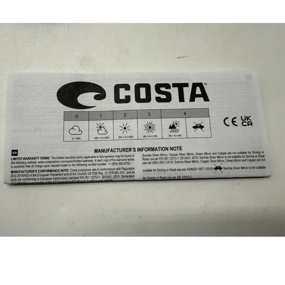 Costa Del Mar Fantail Grey Polarized 580P Replacement Lenses Sunglasses